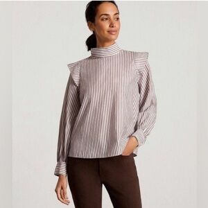 Everlane Top 14 Ruffle Brown Stripe